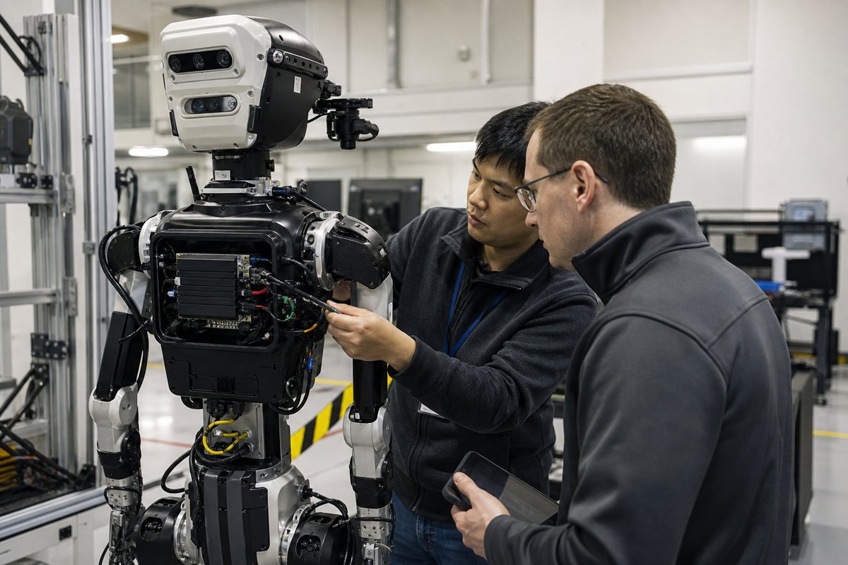 Camera-rich robot integration scene using edge AI compute for multi-sensor perception.