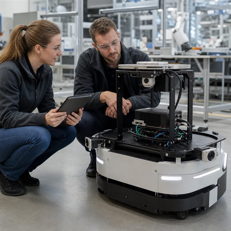 Multi-camera robotics edge AI computer on an engineering bench.