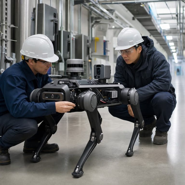 Engineering evaluation of an industrial quadruped inspection robot with installed edge AI compute.