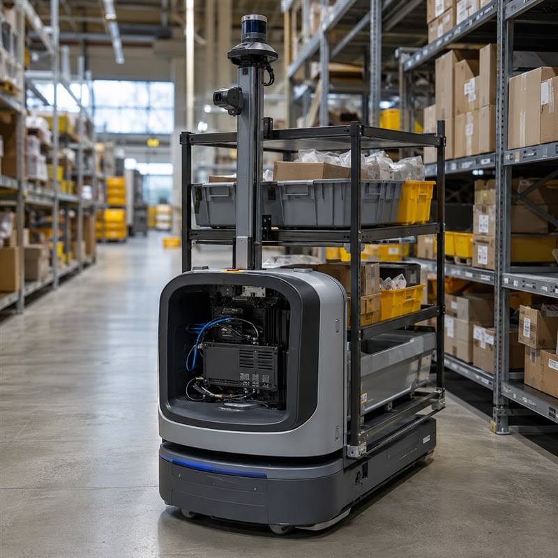 Warehouse picking robot with discreet robot-side edge AI compute